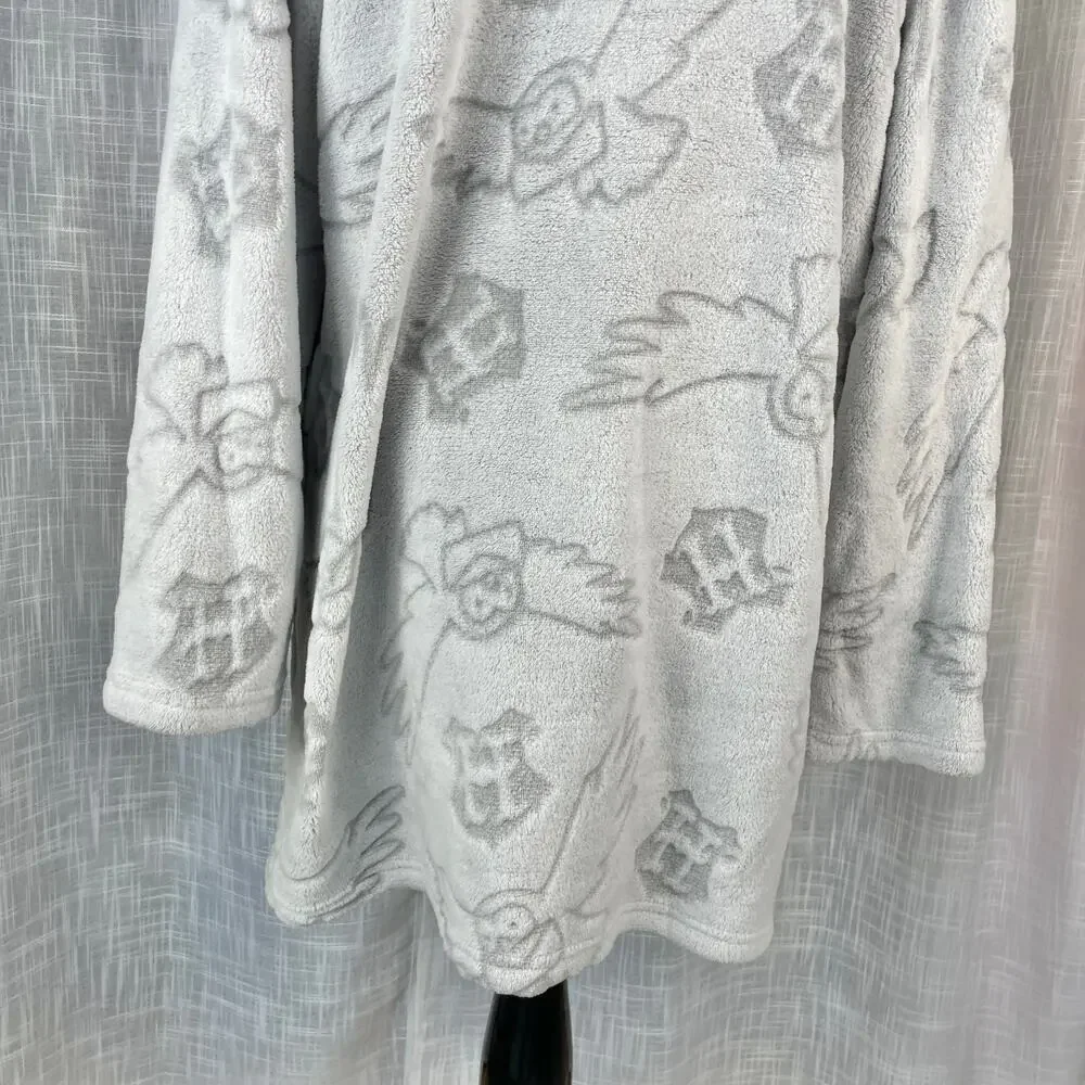 Wizarding World Harry Potter Hedwig Robe L Gray Cozy Lounge Plush Fleece Hooded